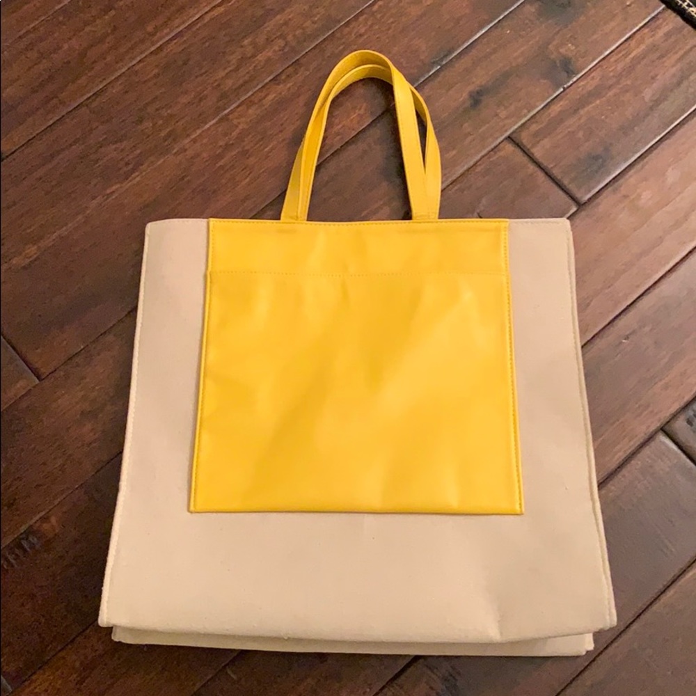 Rene Furterer PARIS Tan & Yellow Tote Bag NWOT